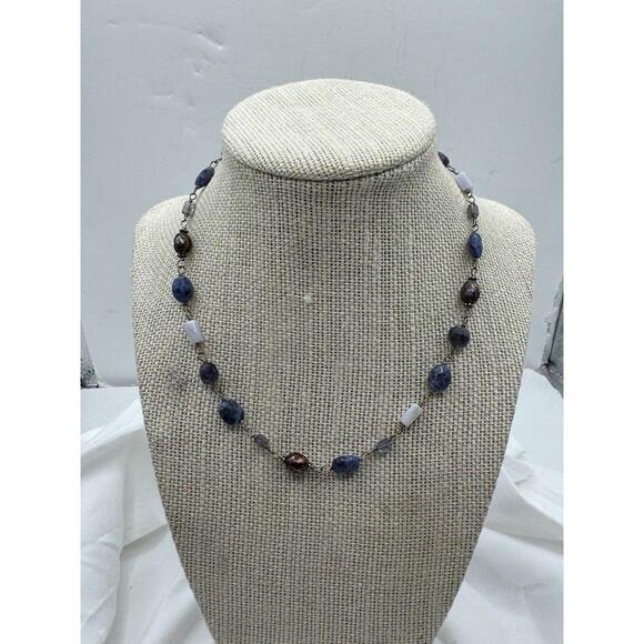 Silpada Sterling Silver Sodalite Blue Lace Agate Pearl Iolite Bead Necklace - Picture 2 of 6